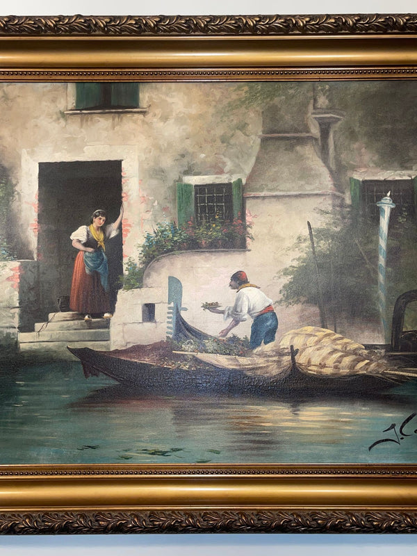 Large Venetian Canal Scene by Castiglioni, circa 1904. Italy.