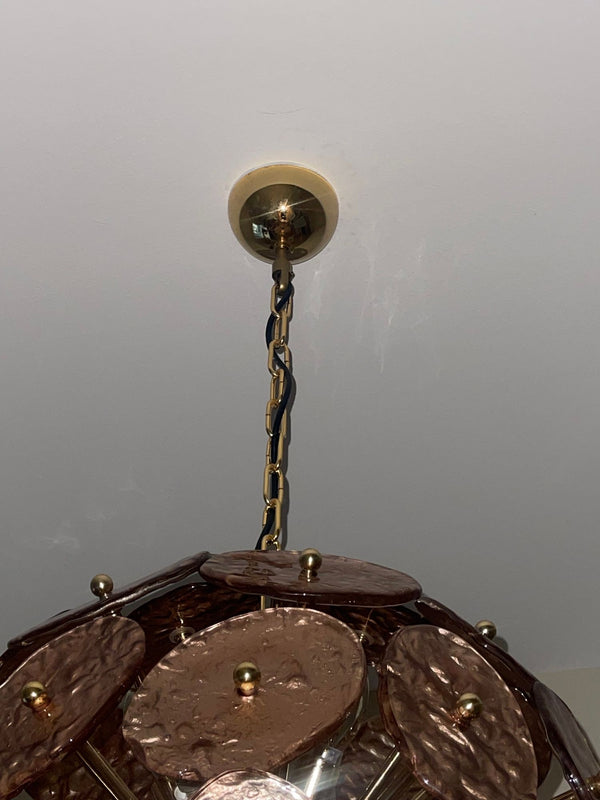 Galattico Sputnik Chandelier with Copper Murano Glass Discs. Italy, 1980's.