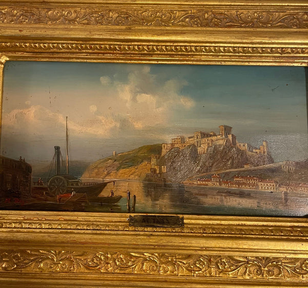 Late 19th Century Pair of European Castle Landscape Paintings by M. Day
