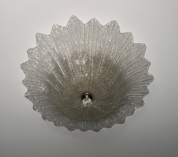 Italian Clear Murano Glass Graniglia Technique Flush Mount, 1980's.