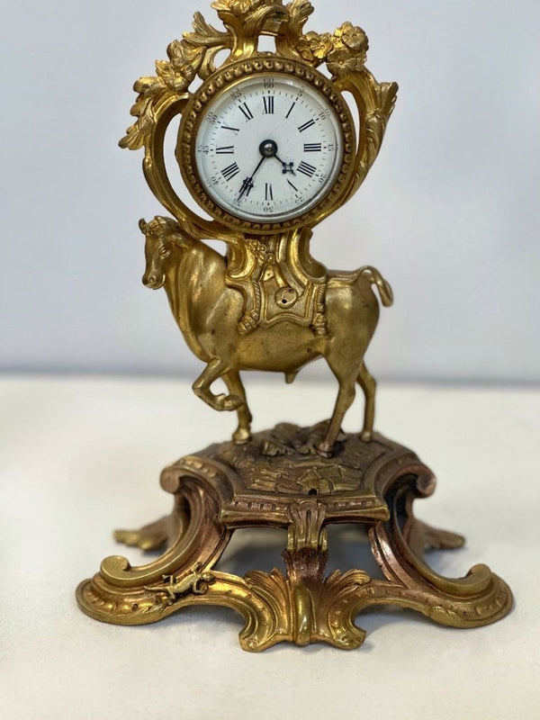 French 19th Century Bull Bronze Clock