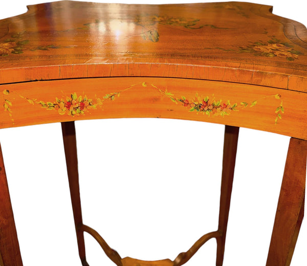 19th Century English Adam Style Satinwood & Maple Scalloped Side Table.