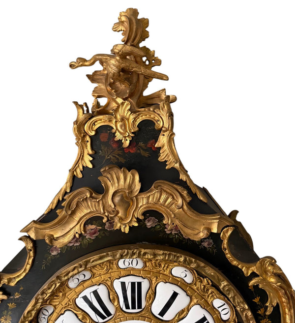 18th Century French Louis XV Lenoir à Paris Floral Cartel Clock & Bracket
