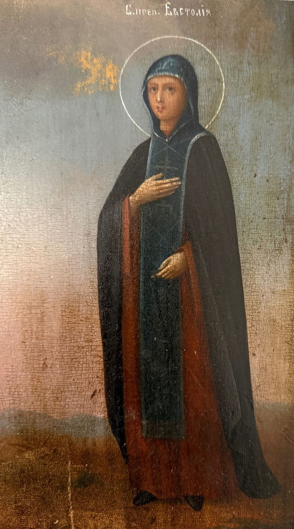 19th Century Russian Orthodox Icon of St. Nicholas & St. Eustolia