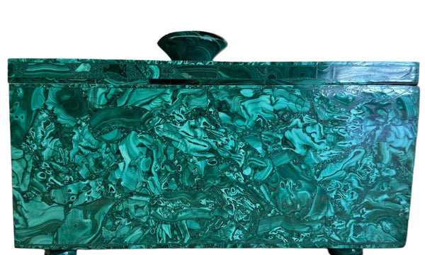 Large Italian Malachite Lidded Decorative Box on Ball Feet. 20th Century.