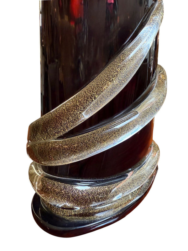 Signed Camozzo Murano Dark Amethyst Art Glass Vase with Gold Flecks.