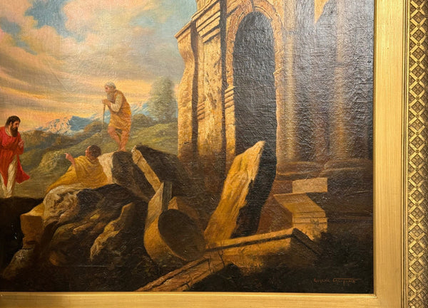 Eugene Califano Allegorical Scene with Classical Ruins Oil on Canvas. 20th C.