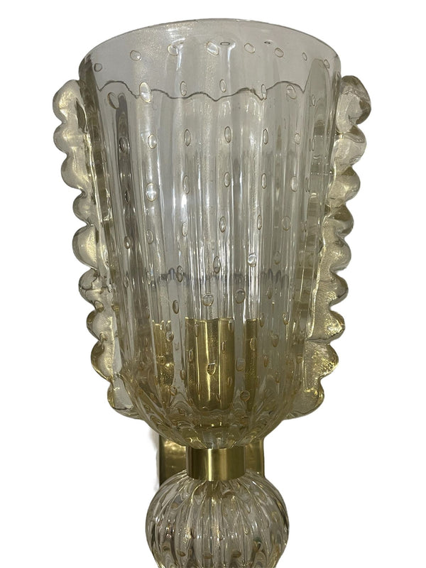 Set of Six Italian Modernist Murano Glass Sconces w/ Ruffled Detail & Gold Flecks