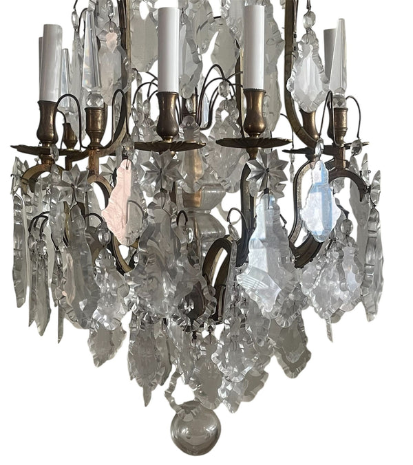 French Late 19th Century Patinated Bronze Chandelier with Crystal Elements