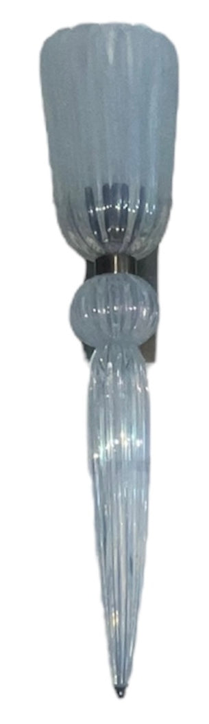 Set of Six Modernist Celadon Opaline Murano Glass & Brass Sconces – 21st Century