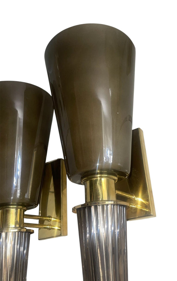 Set of Four Italian Smoky Gray Murano Glass Torchère Sconces – 1970's.