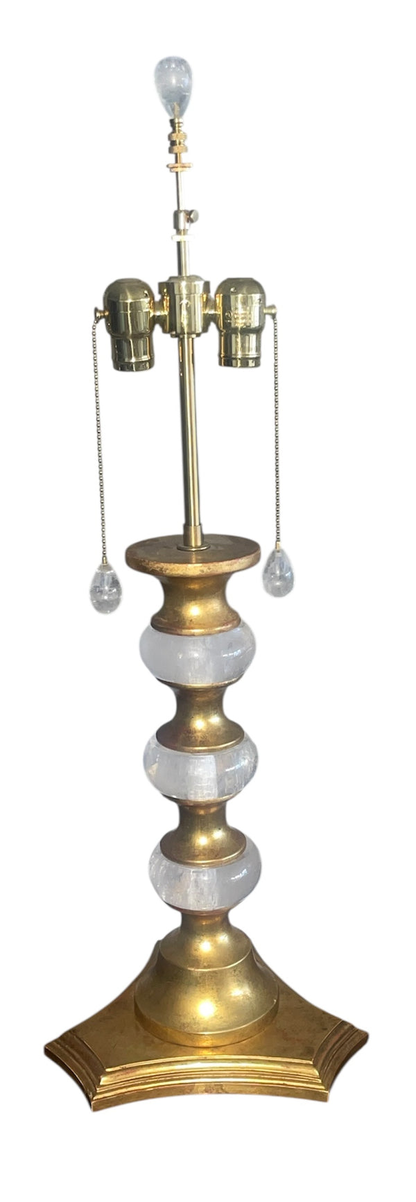 Set of Four Italian Rock Crystal & Giltwood Table Lamps 22-K Gold Leaf. 1980's.