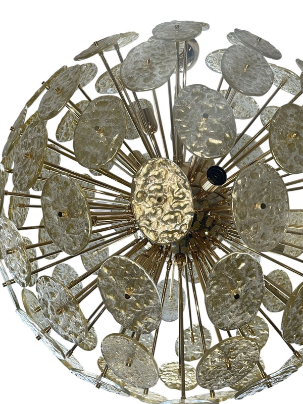 Oversized Galattico Sputnik Chandelier Textured Murano Glass Discs, Italy, 1980s