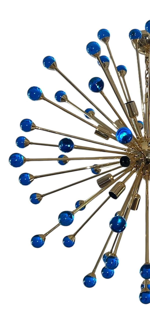 Italian Sputnik Chandelier Cobalt Blue Murano Glass Spheres, Early 21st Century.