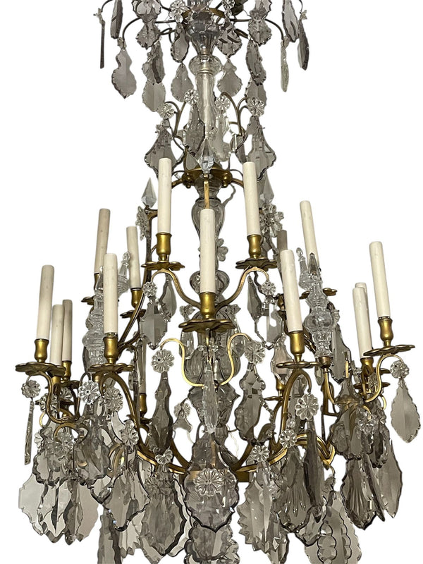French 19th Century Bronze Chandelier with Baccarat Style Cut Glass