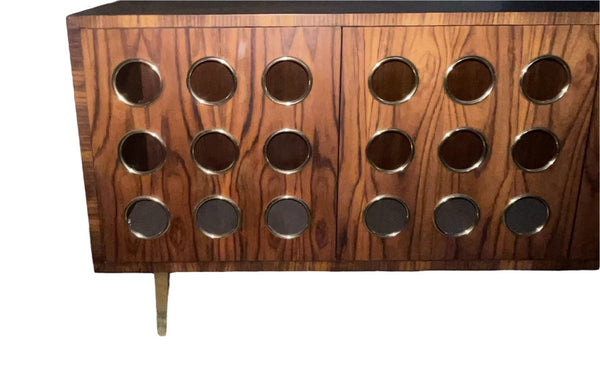 Ebony 4-Door Marseilles Cabinet with Brass Detailing U.S.A. 21st Century.