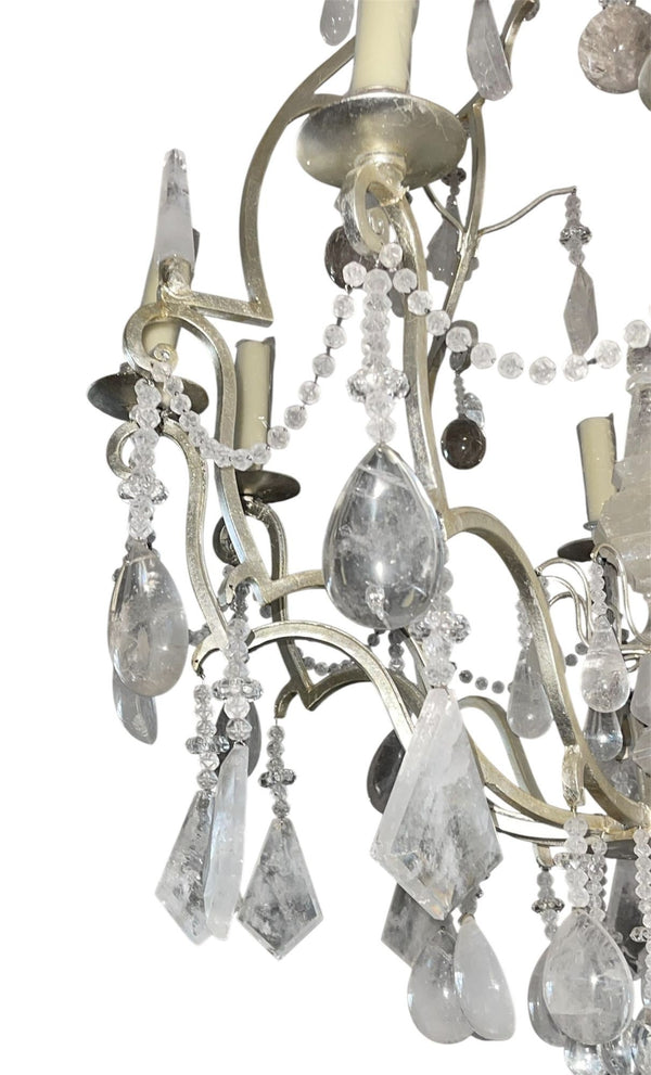 Early 20th Century Italian Rock Crystal and Gilt Iron Chandelier.