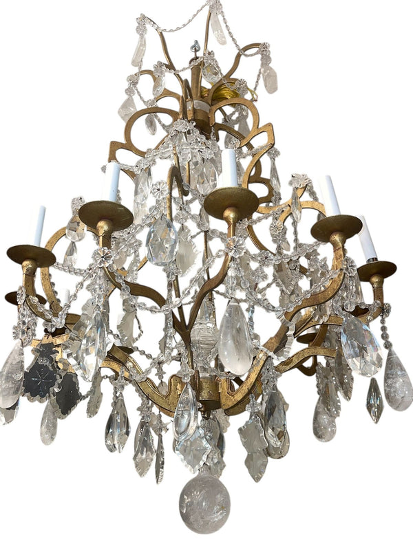 Mid-20th Century Italian Wrought-Iron Chandelier with Rock Crystal