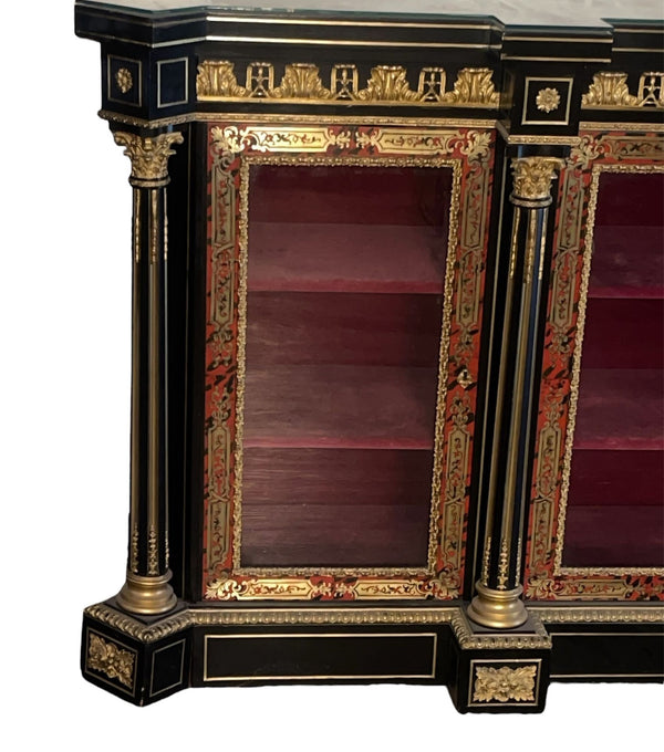 19th C. Napoleon III French Boulle Bronze Mounted Vitrine Cabinet w/ Glass Top