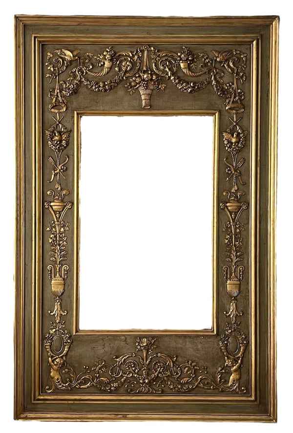 Pair of Monumental French Gilt and Painted Mirrors, Late 19th Century.