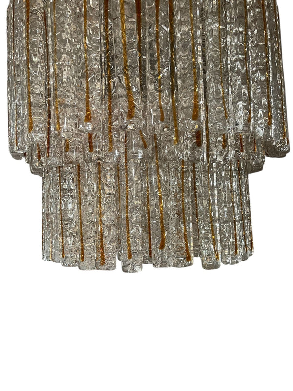 Amber & Clear Murano Glass Planks Chandelier Designed by Mazzega, Italy, 1960's.