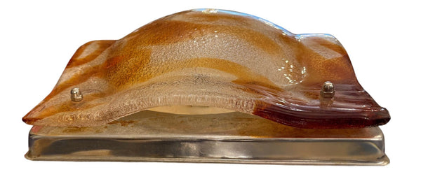 Mazzega Amber & Clear Murano Glass Wall Sconce or Flush Mount, Italy, 1970's.
