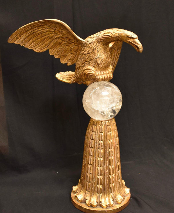 Pair of Hand-Carved Water Gilt & Rock Crystal Eagle Sculptures