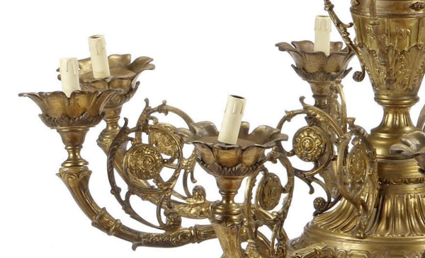 Pair of English 20th Century Bronze Chandeliers