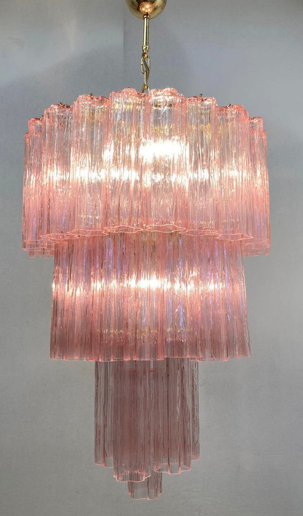 Vintage Pink Tronchi Murano Glass Chandelier. Italy, 1960's.