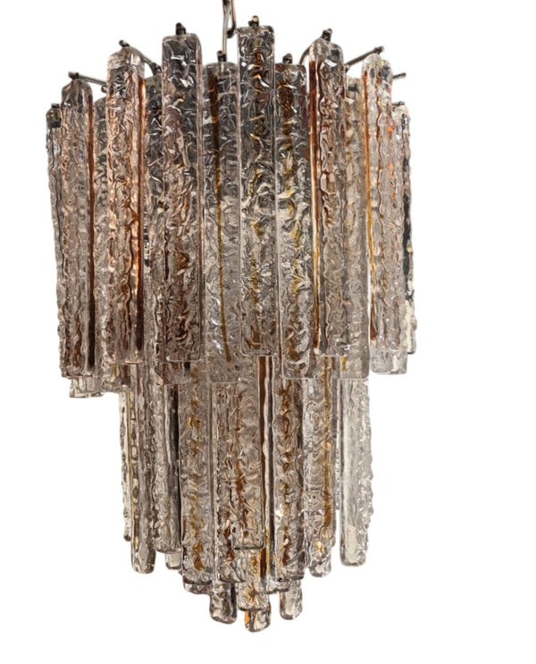 Pair of Amber/Clear Murano Glass Planks Chandeliers by Mazzega. Italy, 1960's.