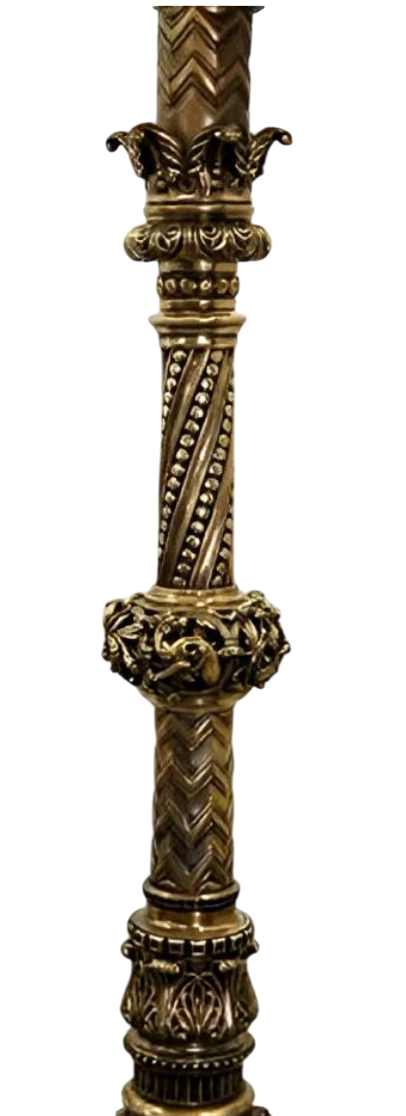 Pair of Late 19th Century Gothic Revival Bronze Torcheres with Alabaster Shades