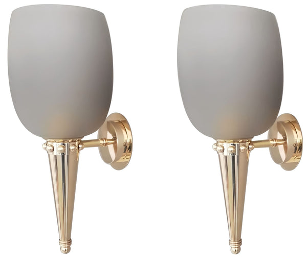 Set of Six Torch Sconces by Barovier e Toso – Gray Murano Glass & Brass, 1950's.