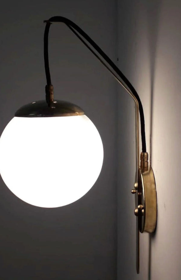 Pair of Midcentury White Murano Glass & Brass Sconces – Italy, Circa 1960's.