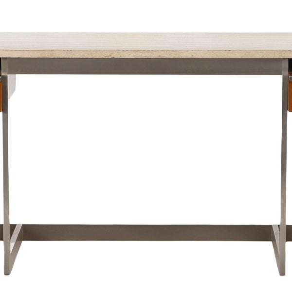 Large Executive Desk with Travertine Top and Steel Base. France, 1970's.