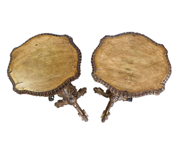 Pair of Mid-19th Century Italian Polychrome & Gilt Figural Pedestal Tables