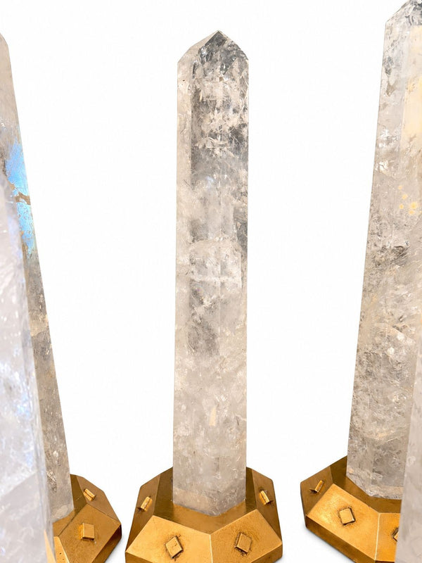 Set of Five Rock Crystal Obelisk Towers on Giltwood Bases. U.S.A. 20th Century.