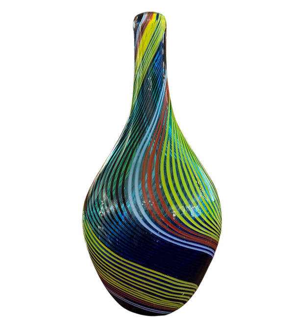 Pair of Fratelli Toso Murano Swirl Glass Long-Neck Vases, Mid-20th Century.
