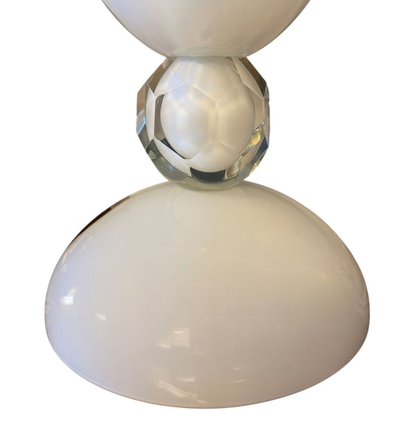 Large Murano White Glass Vase with Clear Faceted Knop, Italy, Circa 1970's.