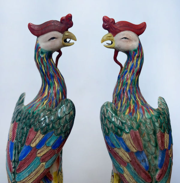 Pair of Chinese Fenghuang Porcelain Sculptures