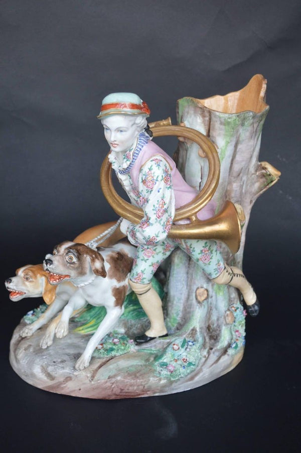 Set of Two Porcelain Hunting Dog Vases