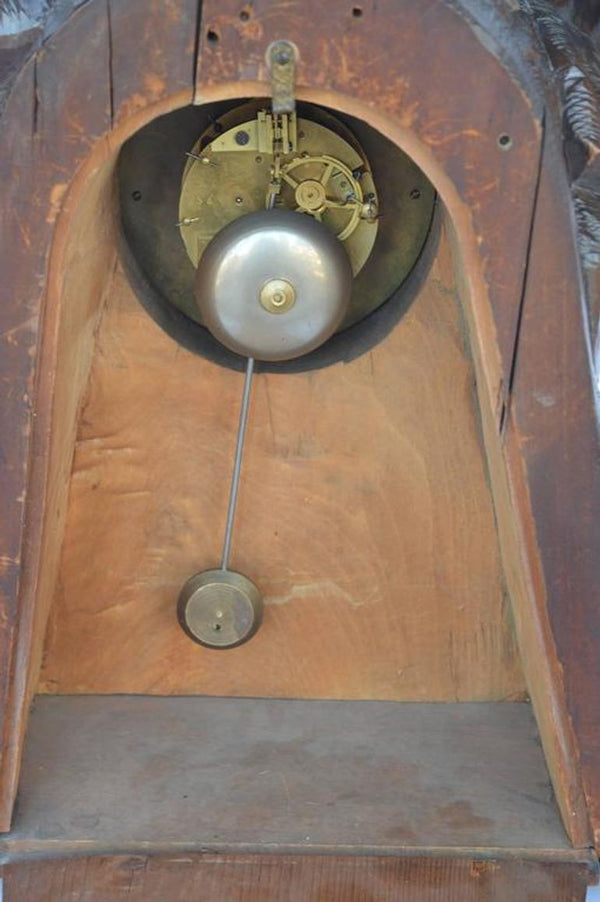 Mid-19th Century German Hand-Carved Maple Clock with Pheasants