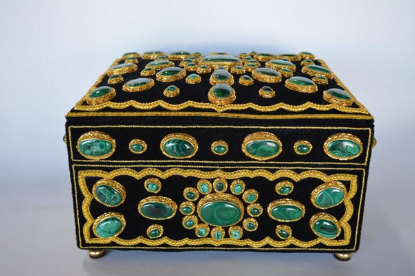 Late 20th Century Handmade Jewelry Box with Malachite