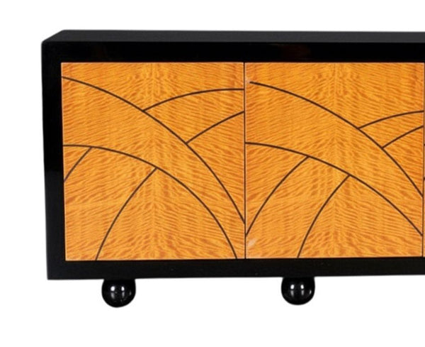 Pace Collection “Boca” Credenza with Birdseye Maple Doors & Black Lacquer Frame
