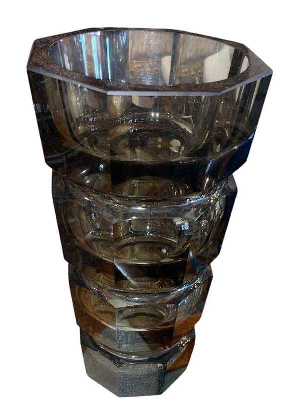 Pair of Art Deco Cut Crystal Vases in the Manner of Josef Hoffmann for Moser.