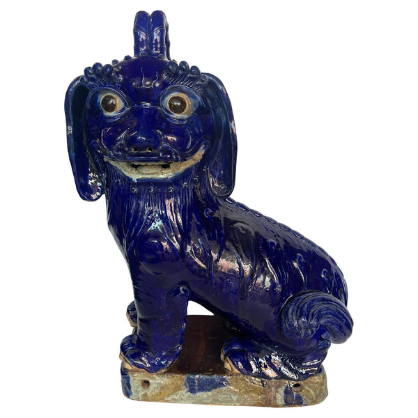 19thC. Oversized Chinese Cobalt Blue Glazed Earthenware Models of Mythical Beast