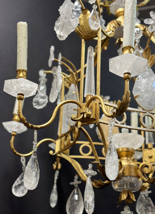 Vintage Italian Rock Crystal & Gilt Metal Chandelier, 20th Century