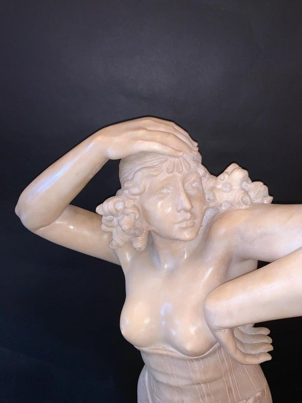 Italian Marble Figurative Sculpture of a Woman with Torchère, Late 19th Century