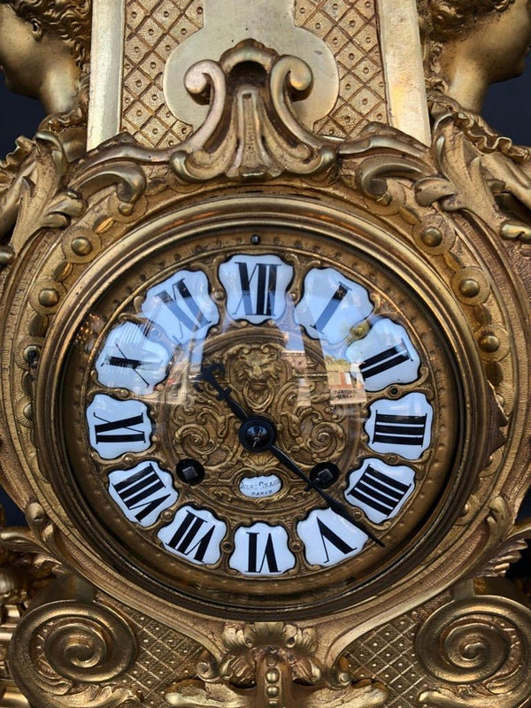 Large 19th Century French Doré Bronze Mantel Clock