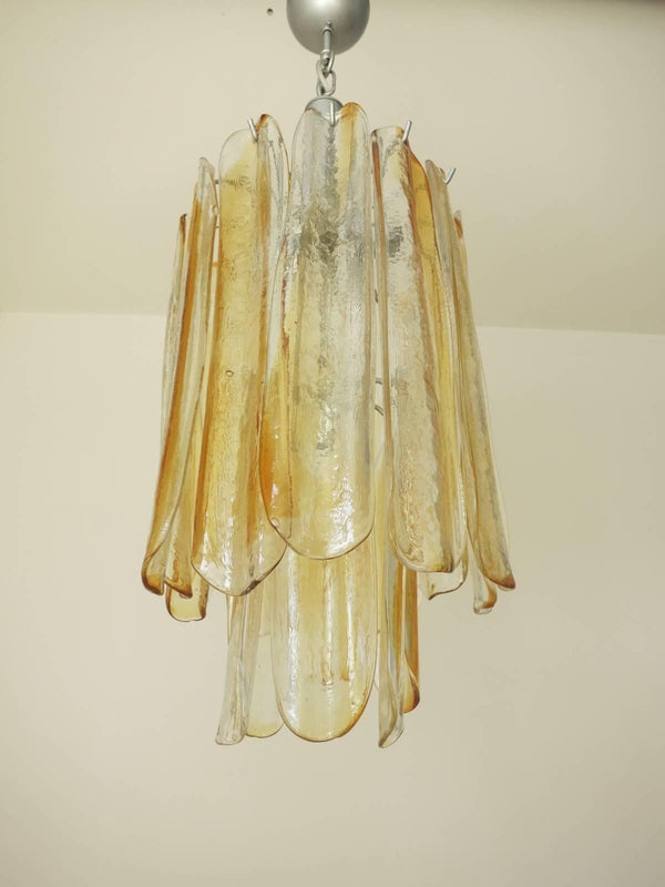 Vintage Italian Chandelier w/ Amber & Clear Murano Glass by Mazzega