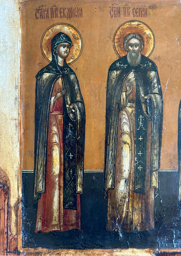 Traditional 18th Century Russian Icon with Three Saints